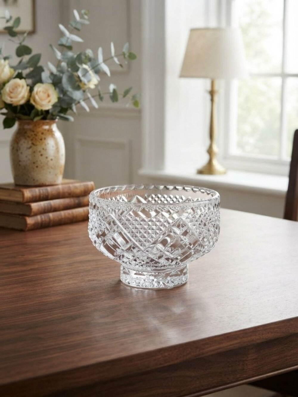 Vintage Waterford Crystal Footed Bowl Comeragh Crosshatch Fan Cut Candy Dish